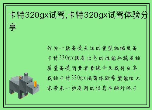 卡特320gx试驾,卡特320gx试驾体验分享